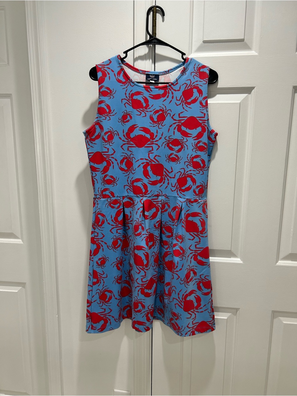 Blue & Red Crab Print Sleeveless Mini Dress